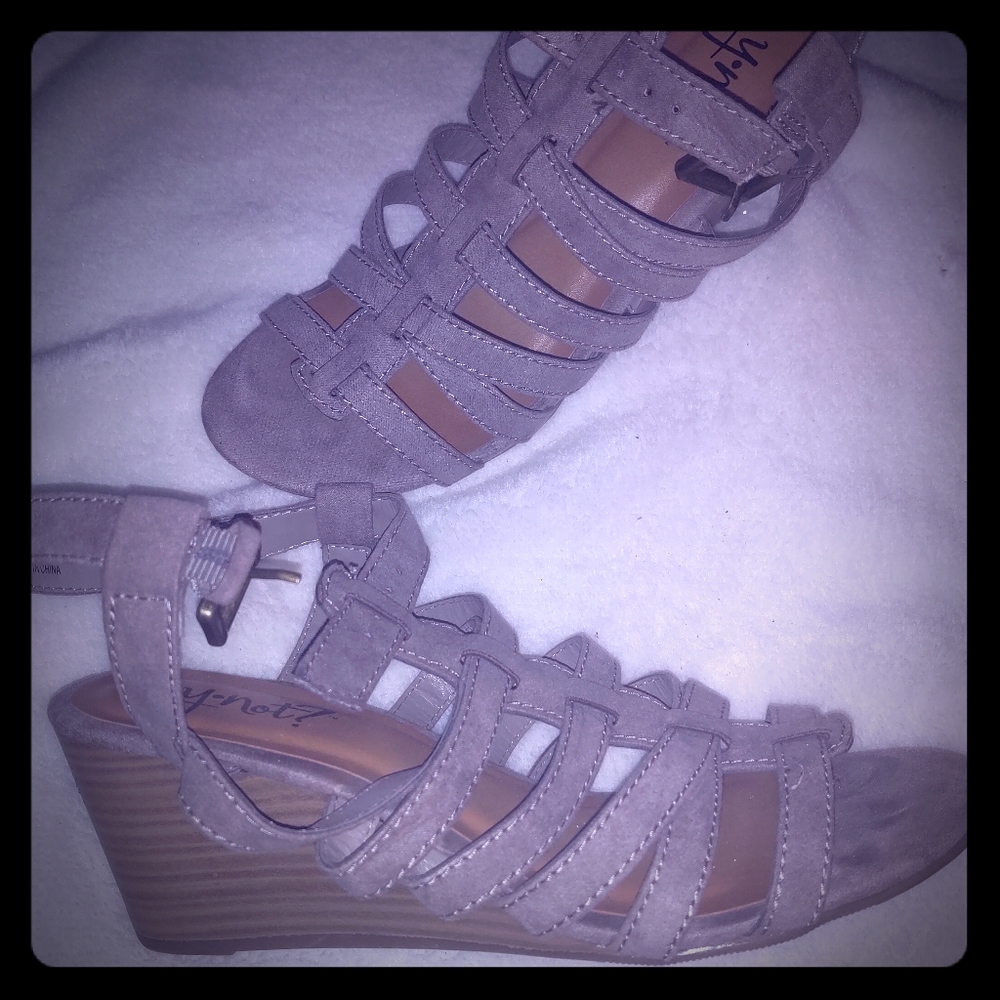 Gray wedge sandals